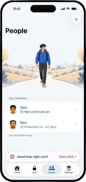 People with Sam’s row reading Not confirmed yet, Ravi reading Protection on, 42 days, and the line You hold Sam’s key.