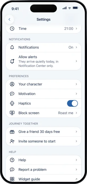 Settings while delivery is still quiet: the Notifications row reading On, and under it an Allow alerts row with the line They arrive quietly today, in Notification Center only. Preferences follows below.